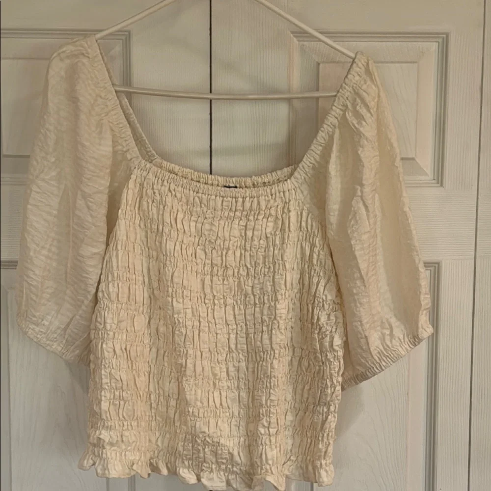 Old Navy Cream Puff Sleeve Smocked Blouse